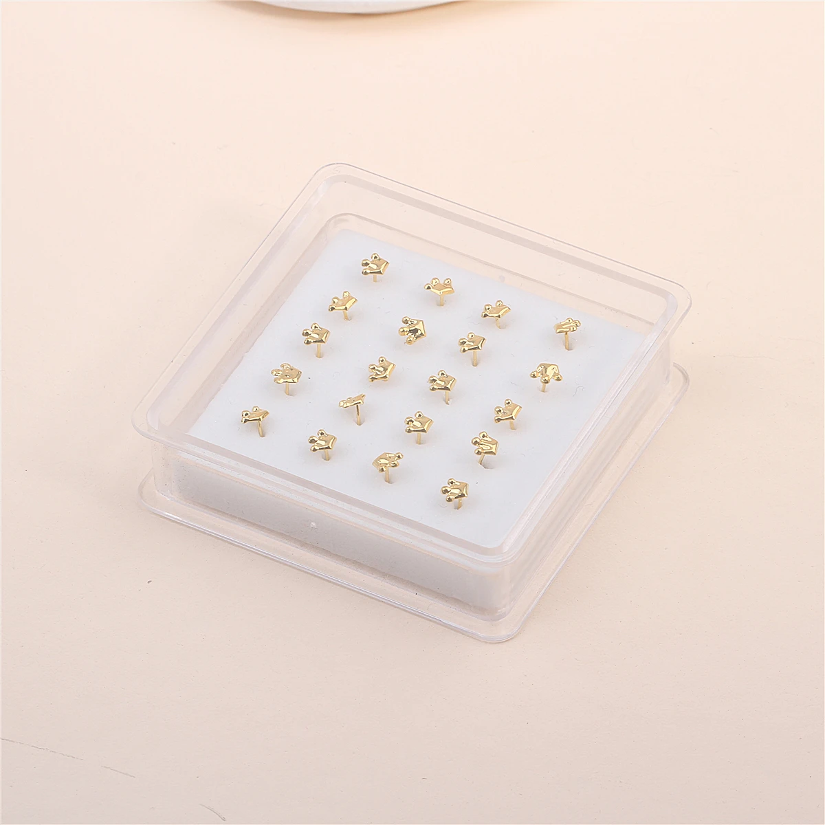 20 PCS Solid Crown Shape Nose Studs Ball End Pin Nose Bone Nostril Bendable Soft Needle Nose Piercing Boxed Jewelry Wholesale