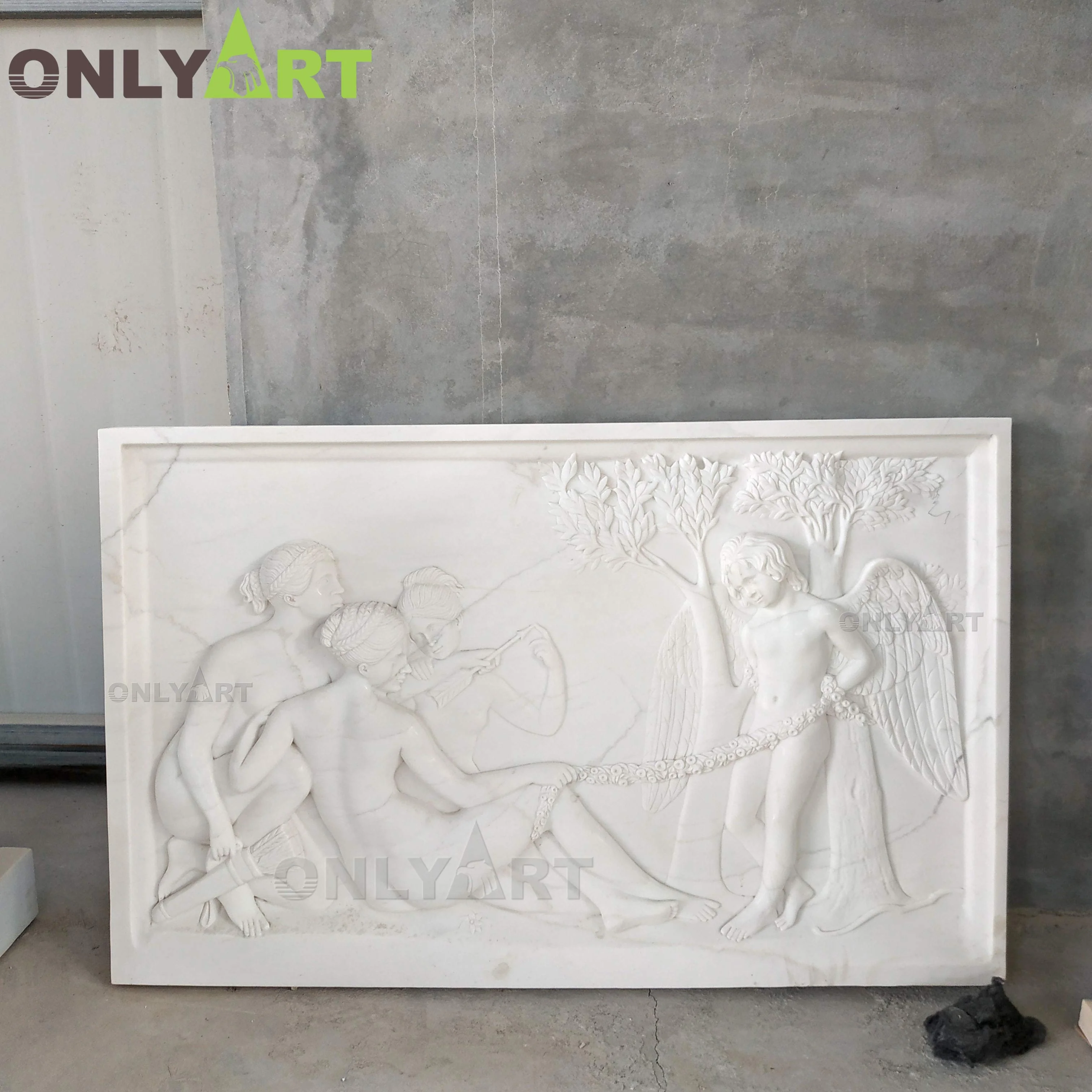 High Quality Marble Stone Sheep Woman With Cherub Relievo Reliefs
