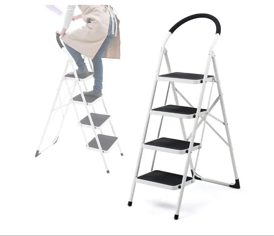 4 Step stool step ladder with handgrip and wide pedal load capacity 150kg