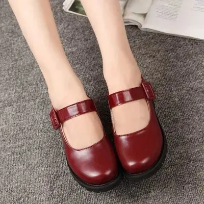 HLS413 Fashion High Quality Round Head Women Office Doll Pu Leather Shoes For Women