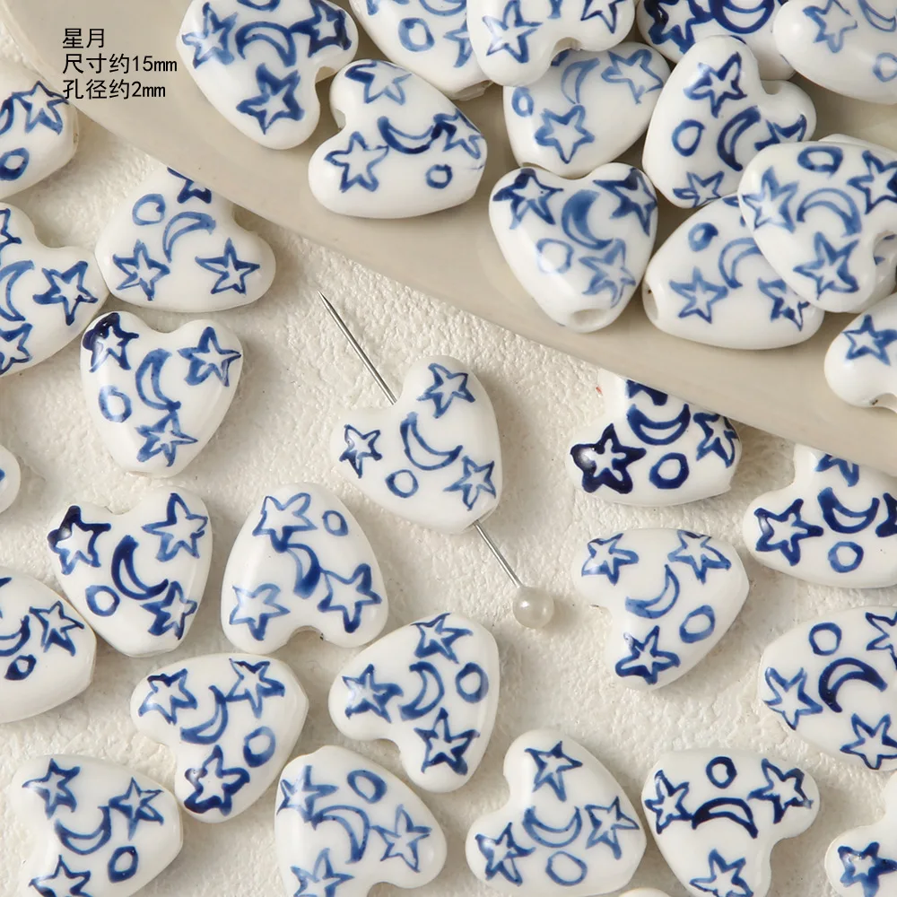 ciyuan new Chinese blue and white porcelain plum retro ceramic beads DIY handmade materials hand string loose jewelry acce