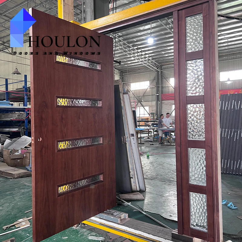China Factory Price Modern Wood Doors Smart Lock System Designs Red Oak Entrance Front Door