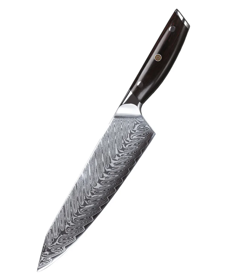 High Quality 8 Inch VG10 Damascus Steel Chef Knife with Ebony Wood Handle Carbon Steel Kitchen Knife