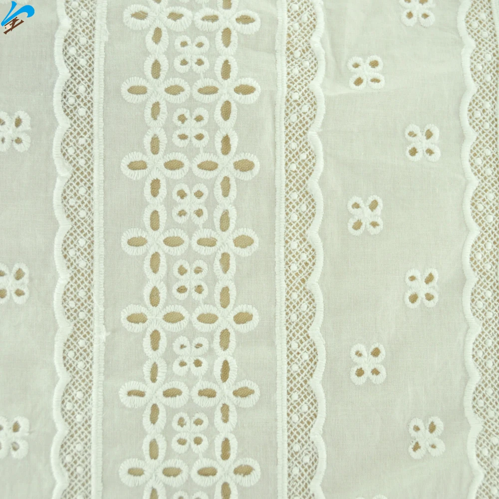 White color Embroidery Fabric custom swiss lace flower design eyelet hole voile trim lace border 100% cotton embroidery fabric
