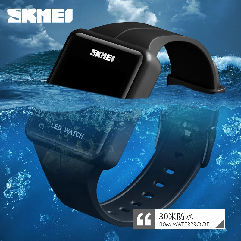 
SKMEI Simple Sport LED Light Big Figure Display 3Bar Waterproof Colorful PU Strap Men Women Digital Watch 