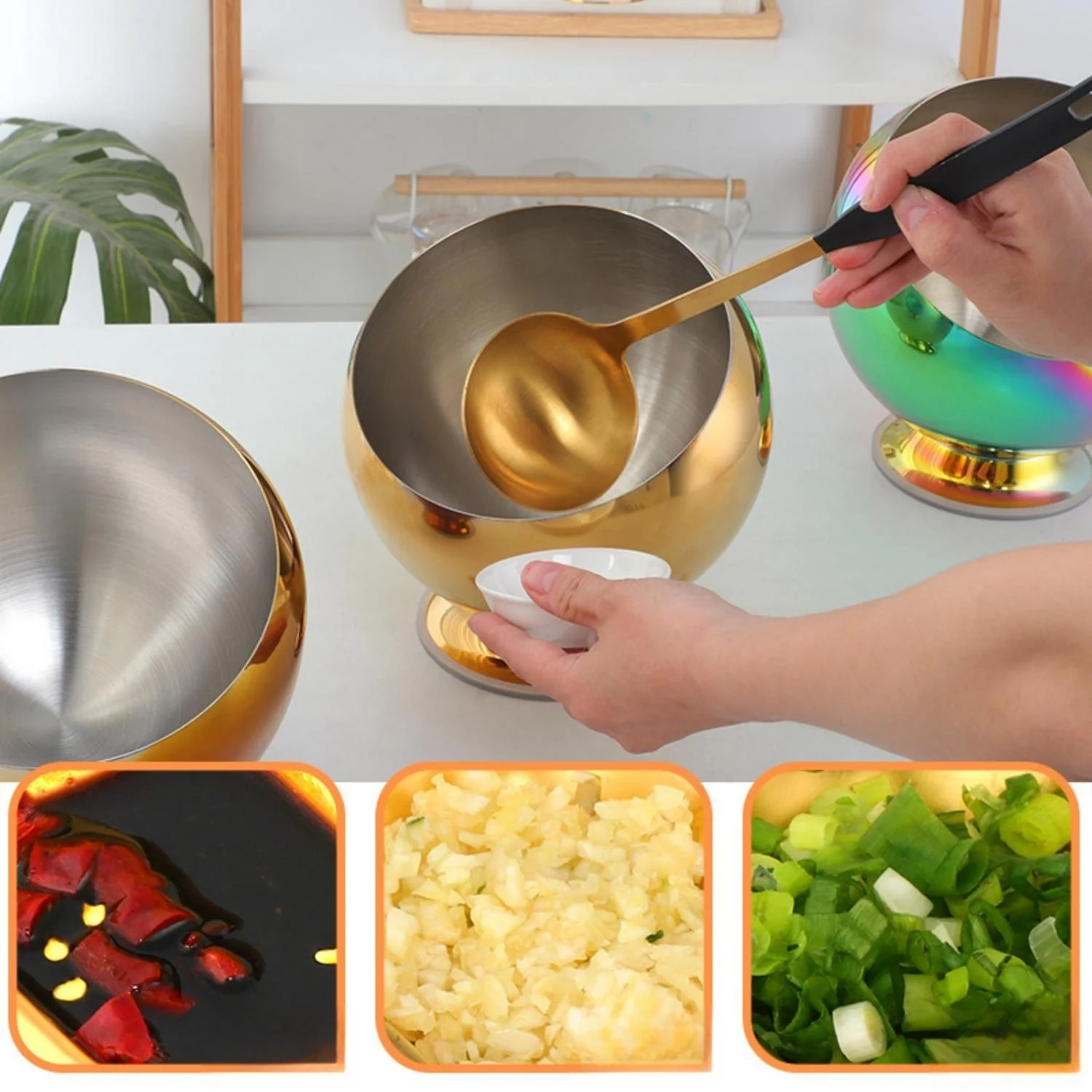Commercial Kitchen Accessories Stainless Steel Seasoning Container Gold Storage Bowl Party Tray Bowls Spice Tools Oil Bottle Box