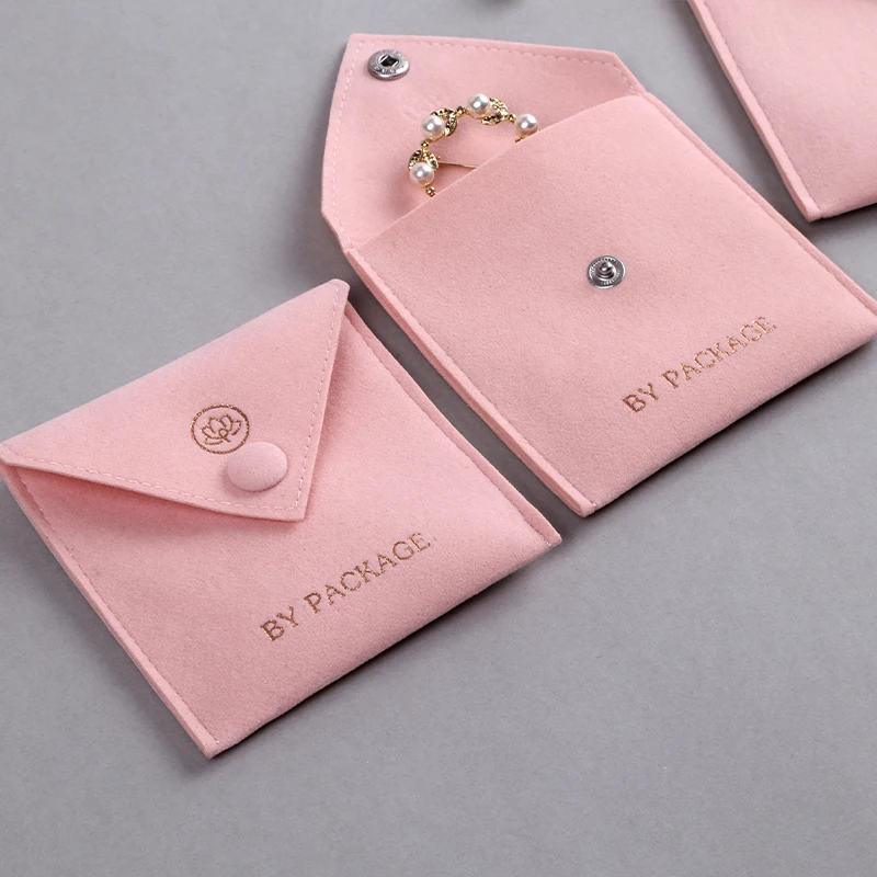 Custom New Design Small Pink Envelope Velvet Jewelry Pouch Packaging Gift Bag Wholesale