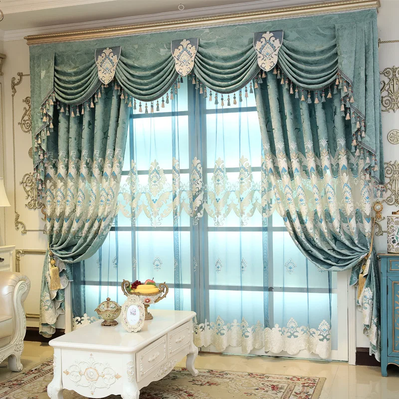custom European luxury ready made curtain china supplier window curtain for living room curtain