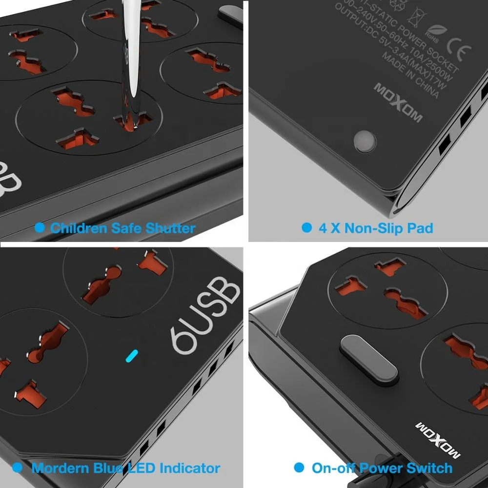 2020 Trending 10A Power Socket Extension British EU 2 Pin Plug Surge Protected Extension Lead certified By MOXOM