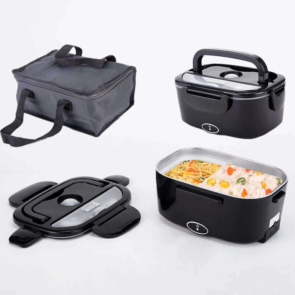 2 in 1 110V/12V/24V 60-80W 1.5L portable Electric Lunch Box Food Heater, for Car Truck Homework