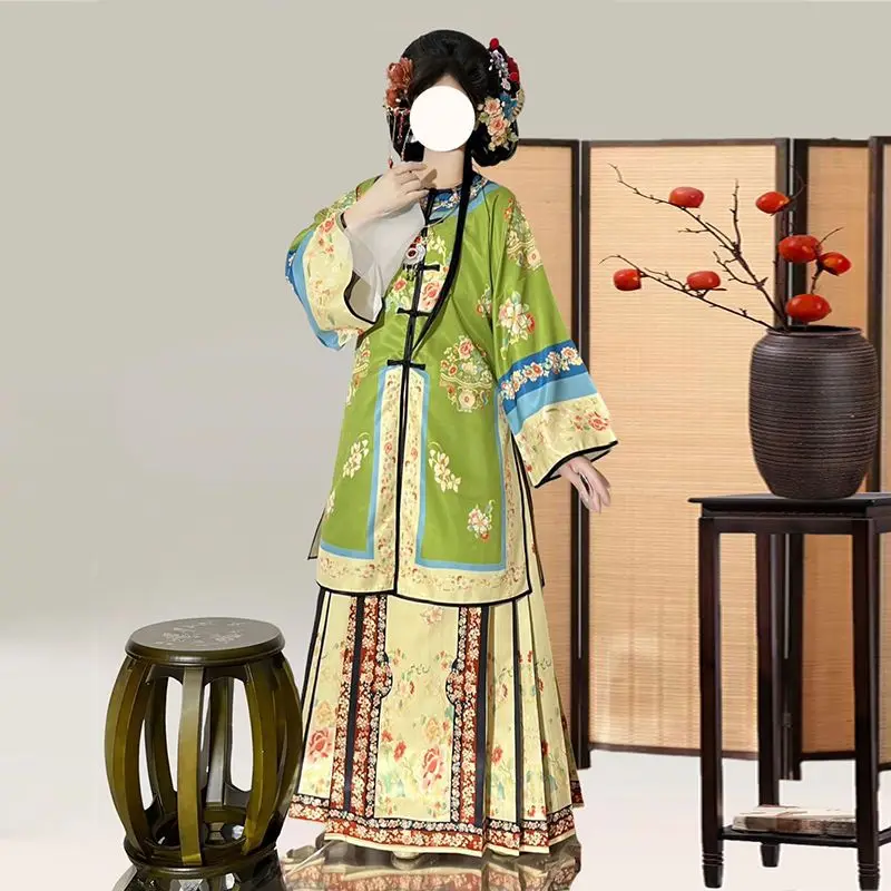 Hanfu women 2024 new Qing Han women horse skirt full set of Chinese style round collar