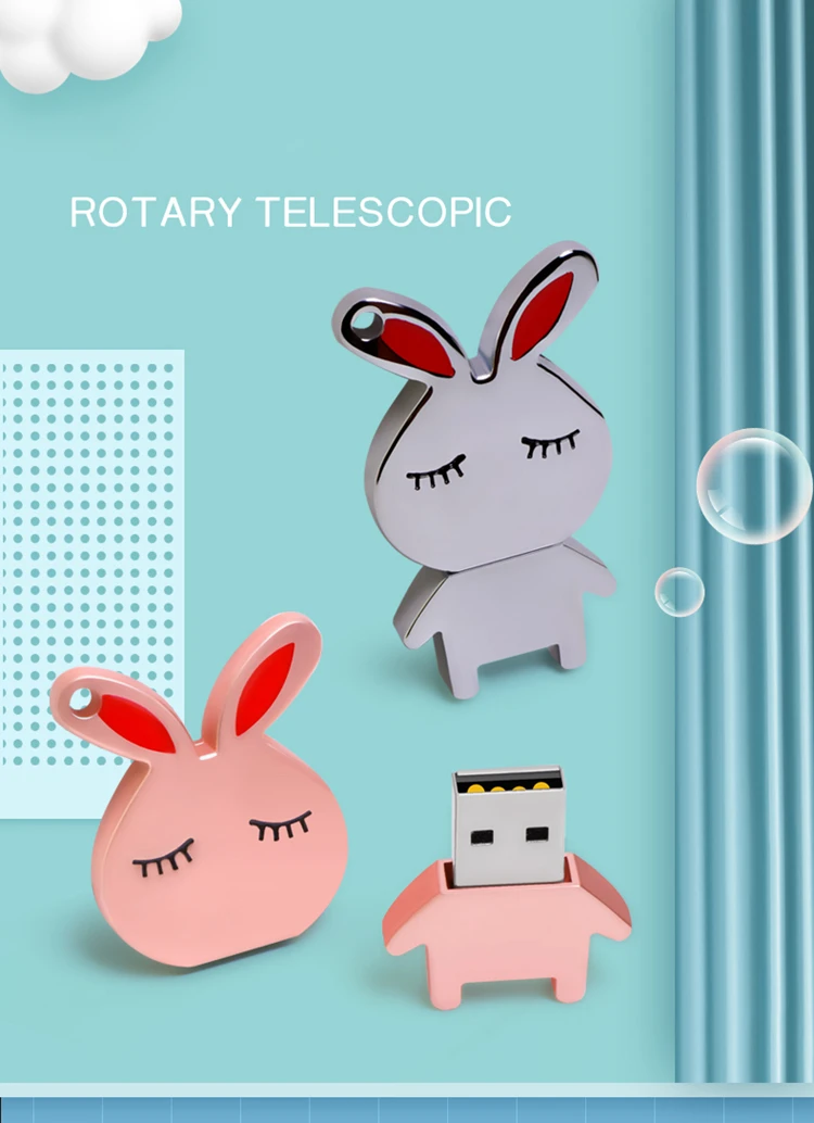 Cartoon cute metal USB stick rabbit shape128mb 256gb 512gb 8gb pen drive128gb 64gb 32gb Usb flash drive