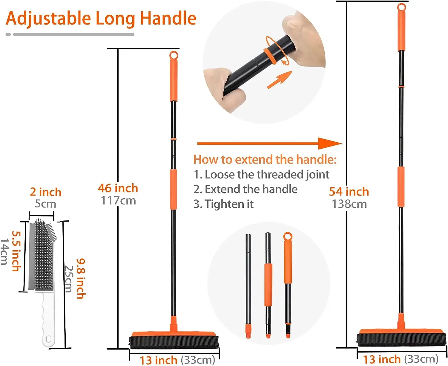 Floor Tile Cleaning Long Handle 2 In 1 Squeegee Broom Floor Scrub Brush Floor Scrub Brush