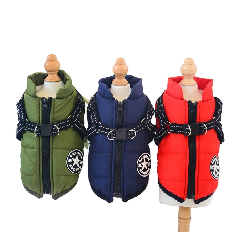 Dog Coat Harness Winter Warm Vest Jacket Waterproof Cotton Cloth for Puppy Small Medium Dogs