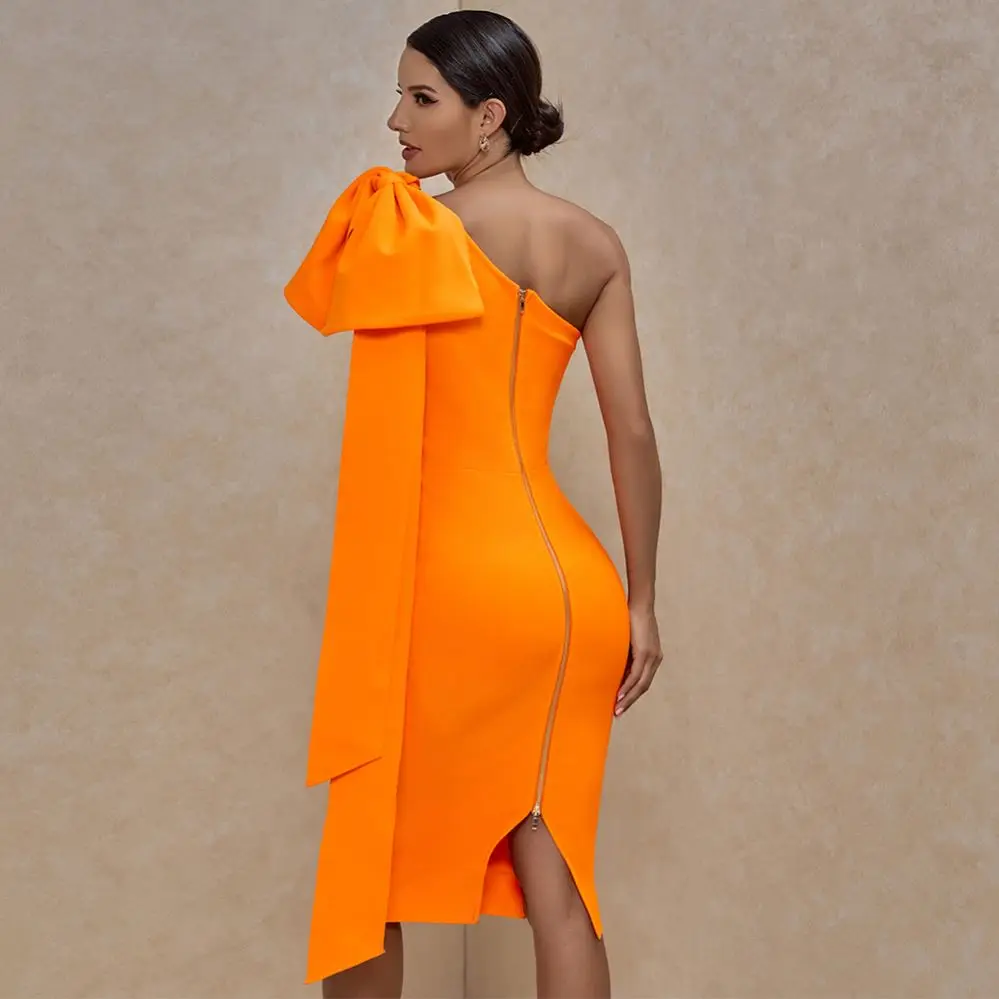 KI375 2022 New Spring Solid Bowknot Bandages Dresses For Women Evening One Shoulder Sexy Club Party Bodycon Dress