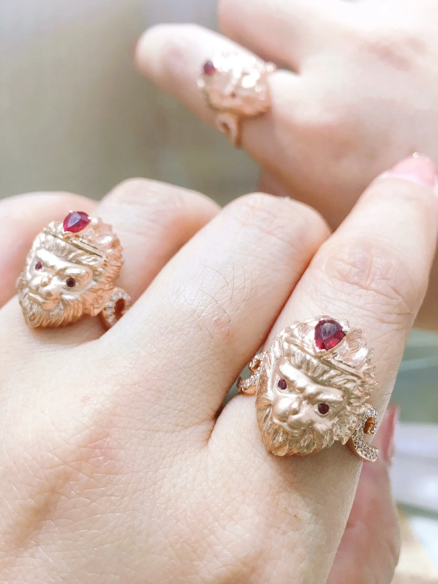 18k Gold Monkey King Ruby Natural Diamond Gemstone Real Gold Ring