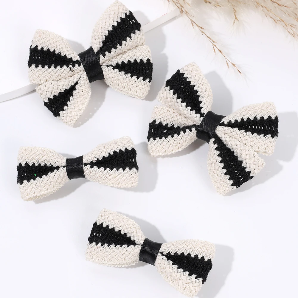 CN 4Pcs Knitted Hair Bow Handmade Barrette Hair Clip for Toddler Kids Crocheted Hair Accessories