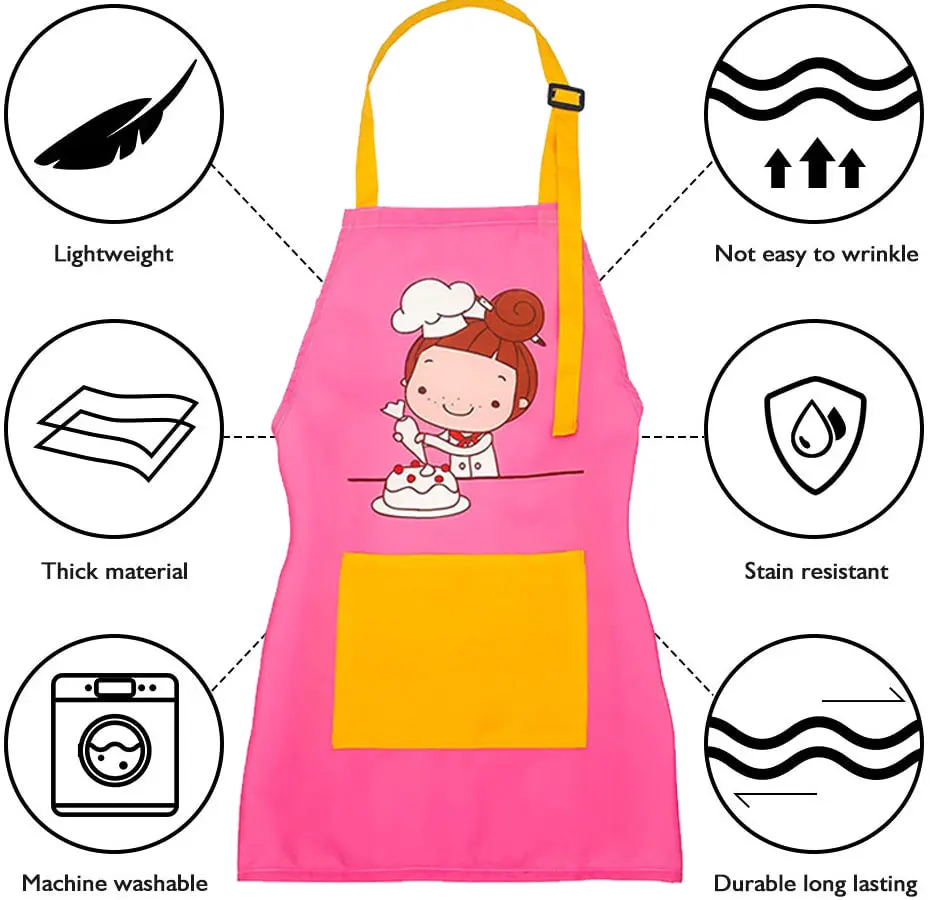 Promotion Custom Pattern Cooking Bbq Kids Apron Sublimation Creative Kitchen Pink Children Smocked Apron