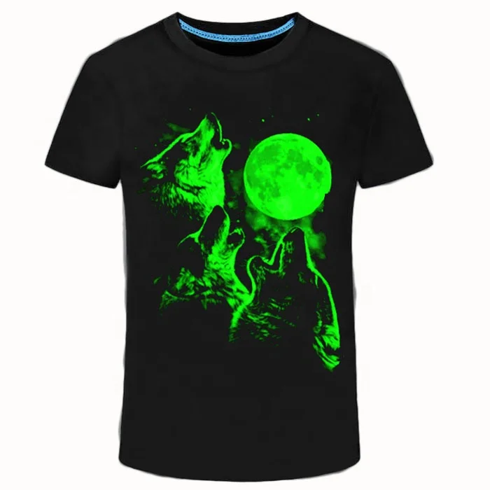 Custom animal printed neon green color t shirt glow in the dark designer neon t-shirt 2023