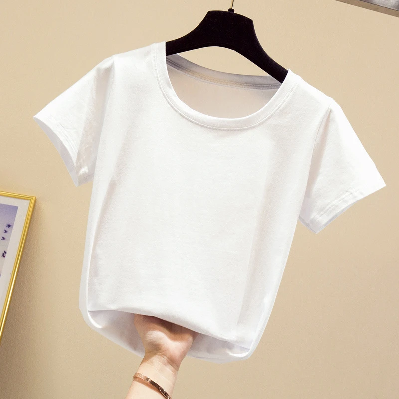 
New Fashion Casual Cotton Plain Short-sleeved Cropped T-shirt For Woman 