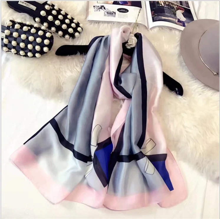 Hot Sale Fashion Custom Printed Long Stoles Korean 100 Silk Neck Scarf For Women