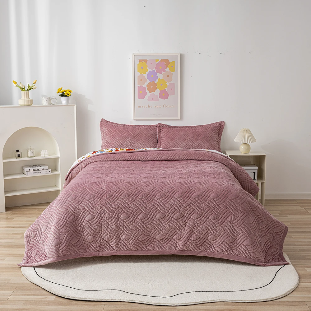 King Queen Size Quilt Floral Reversible Bedspread Coverlet Set Flower Bed Cover Set Bed Spread Set