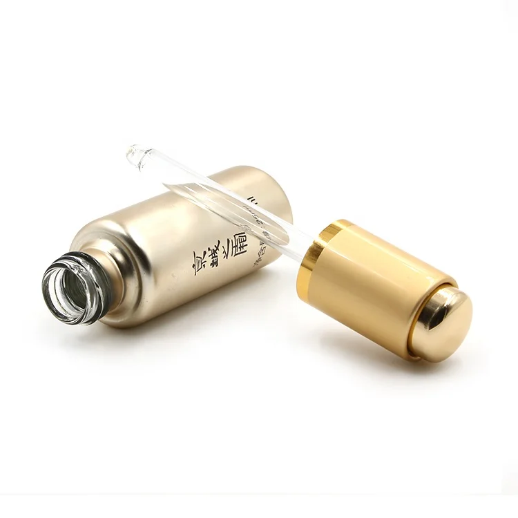 Pale Gold Monochrome Screen Printing Customizable 15ml 20ml 25ml Glass Bottle with Pressure Pump Dropper