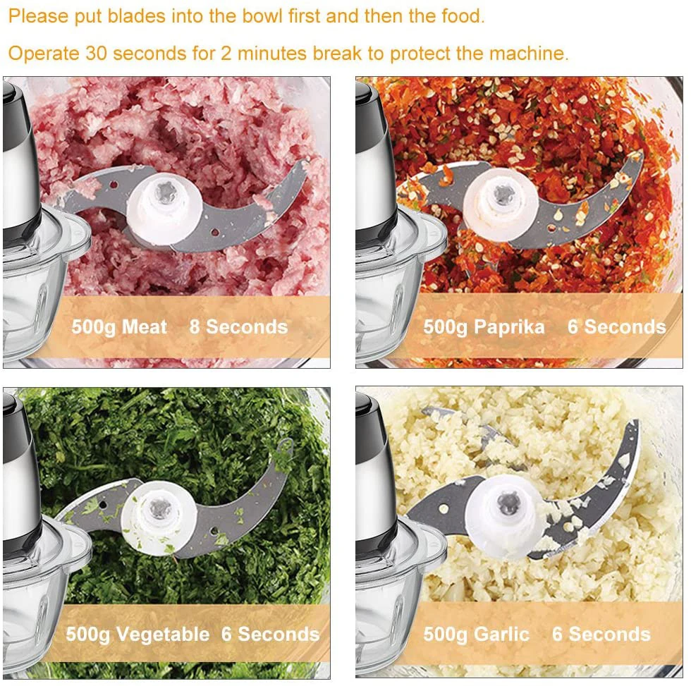 Electric Food Chopper, Food Processor  Glass Bowl Grinder for Meat, Vegetables,