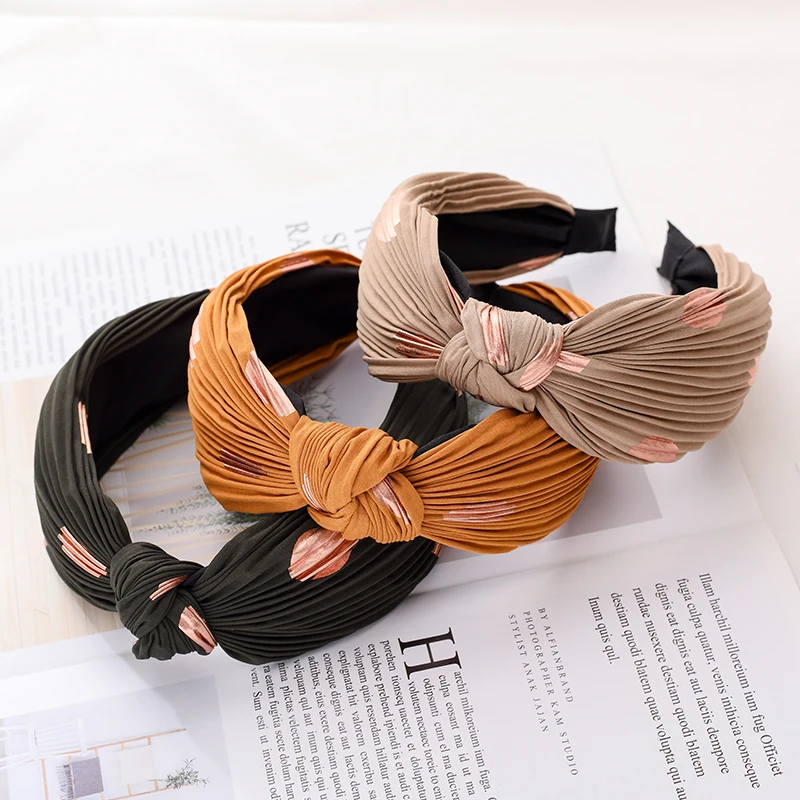 
Gilding Gold Headband Pleated Fabric Turban headband Knitting Twisted Women Hair Accessories 