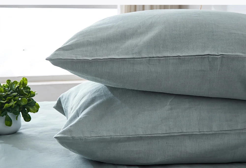 55%Linen 45%Cotton Fabric Nordic Minimalist Solid Color 4pcs Linen/Flax Bedding Set