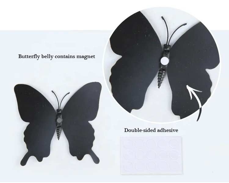 12Pcs/set 3D Black Pteris Butterfly Wall Sticker Living Room Home Ornament Clip Butterflies Pin Magnet Fridge Stickers