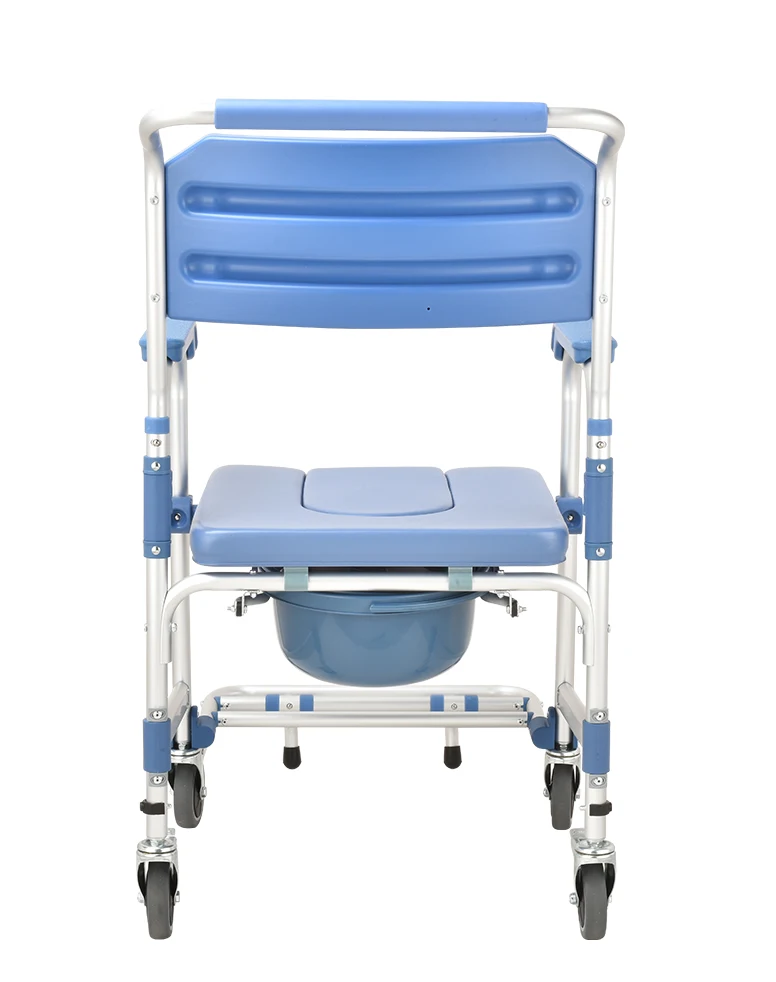 New Style Aluminium Elderly Bathing Chair Shower Toilet Commode Chair With Wheels