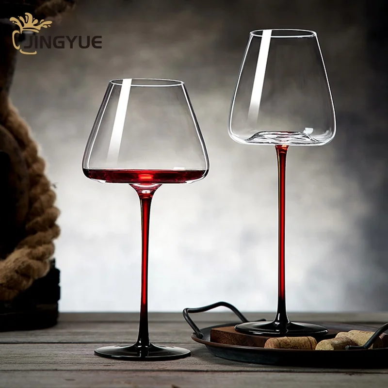 Unique Long Stem Champagne Goblet Glass Cups Hand Blown Colored Stemmed Crystal Glass Wine Glasses for Present