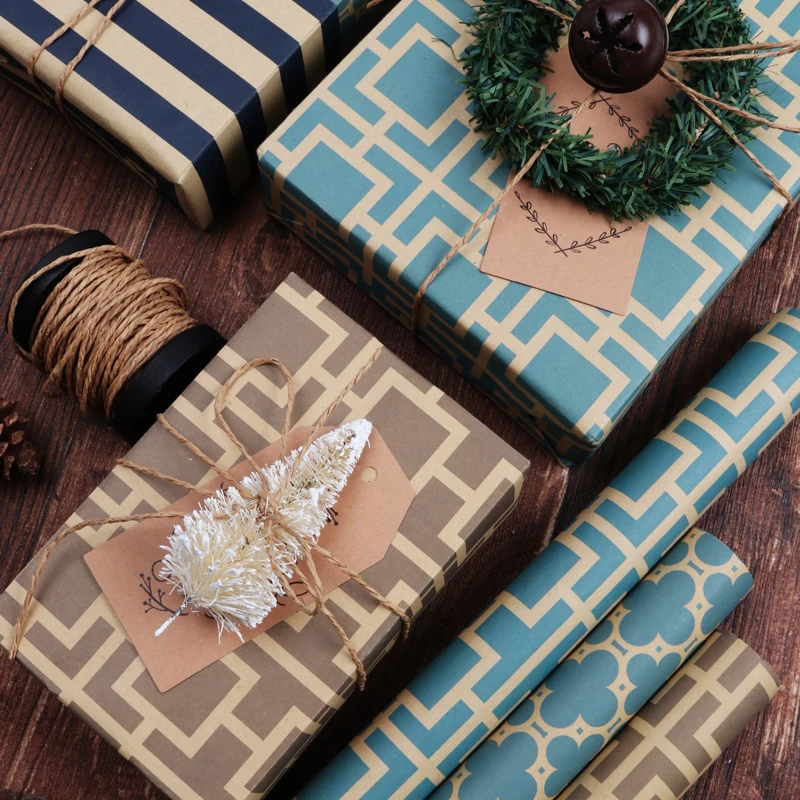 
Christmas design gift wrapping paper rolls brown kraft wrapping paper for gift packaging 