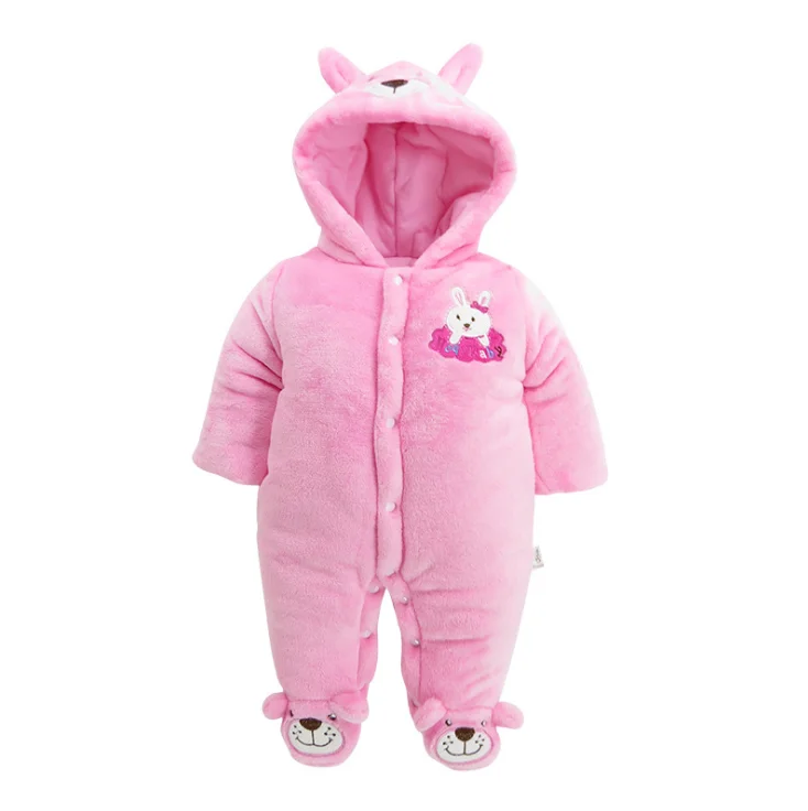 
2019 Wholesale customized winter flannel baby animal romper with hood 