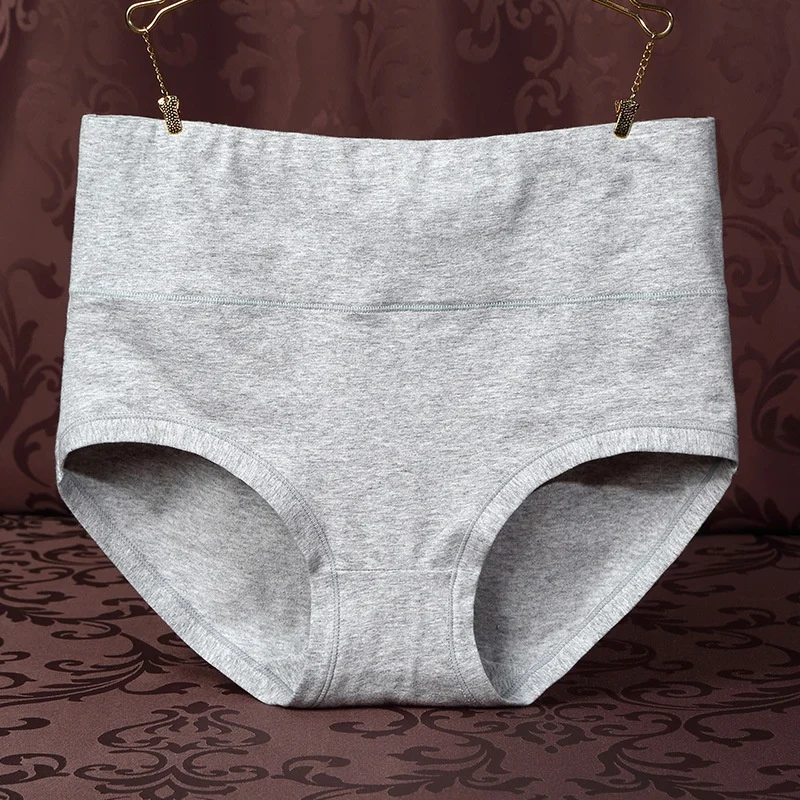 Трусики женские с высокой посадкой, нижнее белье из хлопка и спандекса, мягкие дышащие, большие размеры