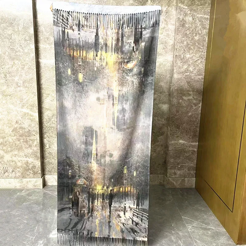 Long size Wholesale Winter neck luxury brand Shawl Scarf With Tassel  double sides print design custom  music festival  pashmina