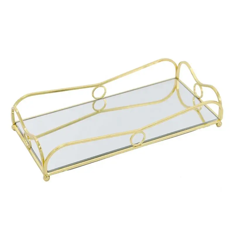 European iron glass mirror fruit plate metal cosmetics storage tray light luxury fruit plate creative home fruit plate
