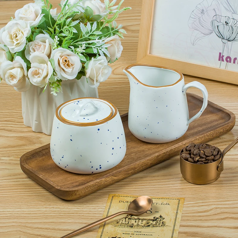 10 oz Milk Sauces Cream Jug and 9 oz Salt Spices Sugar Holder Container Jar with Lid, Ceramic Cream Pitcher and Sugar Bowl Set