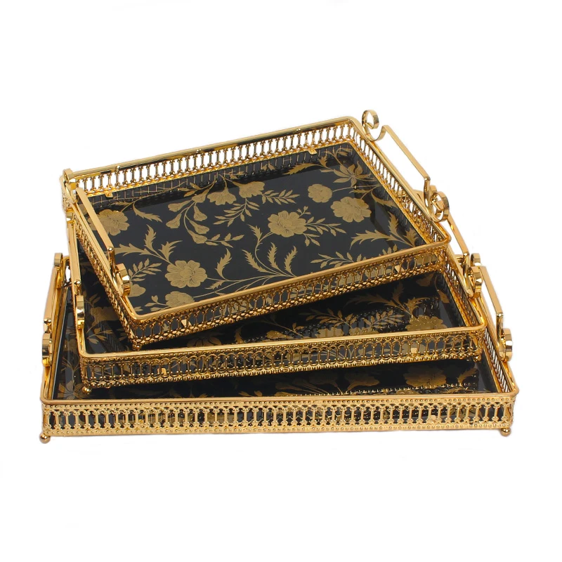 2024 Home Decorative Luxury Accessories Jewelry Bathroom Set Storage Natural Stone Marble Tray With Metal Frame