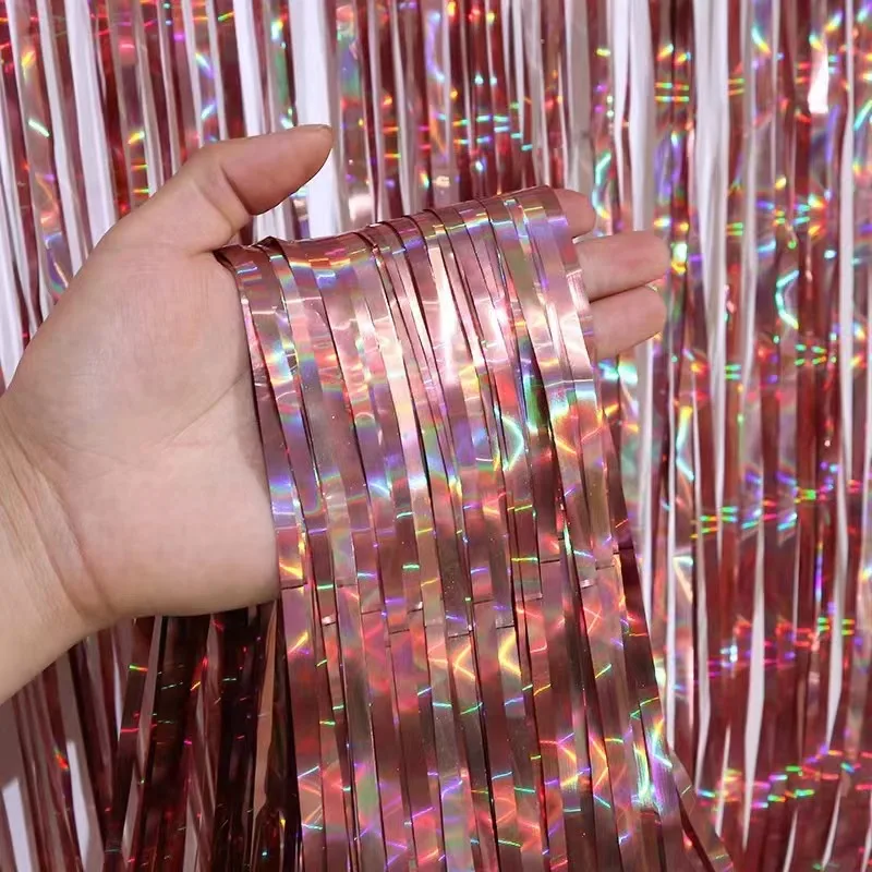 Orange Foil Fringe Curtain Backdrop Metallic Tinsel Foil Fringe Streamers Curtains For Party Photo Booth Prop