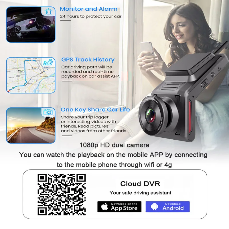 dashcam 4g sim car dvr wifi gps lte dash cam fleet management dual lents front and rear 2 channel Smart 4g dash cam video camera