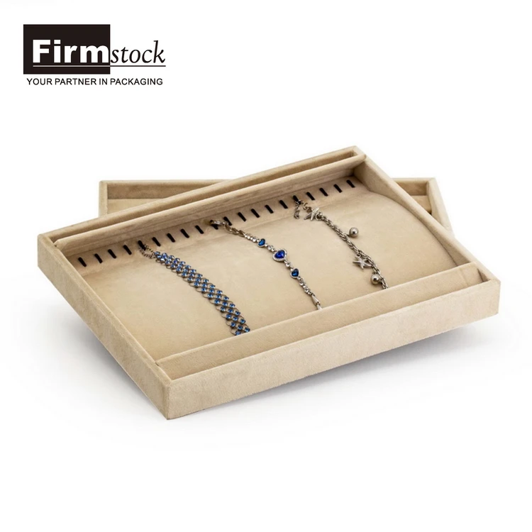 Latest Bracelet Necklace Beige Luxury Wooden Velcet Showcase Demonstration Jewelry Display Tray