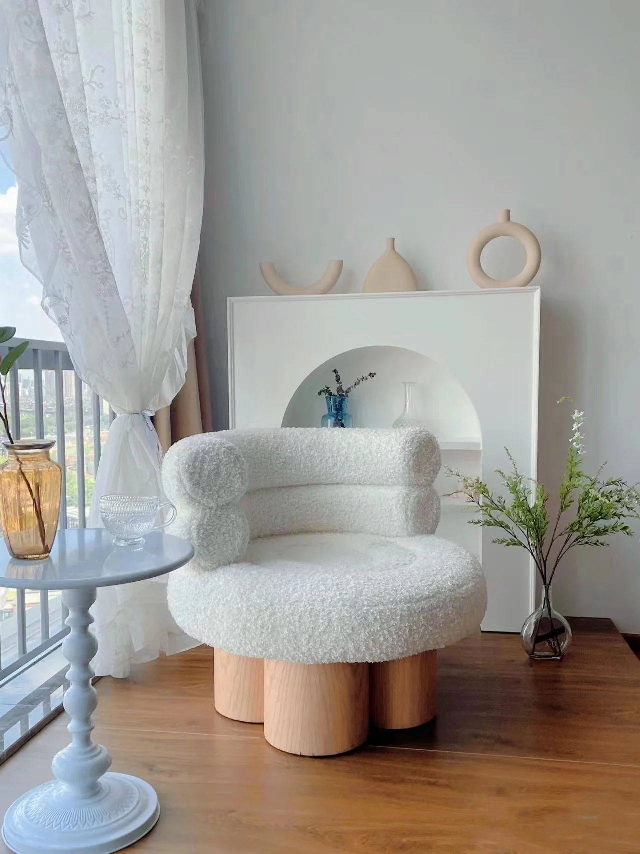 Factory Sales Home Furniture Nordic Sofa Chair Living Room Sofa Chair Leisure Teddy Fabric Couch Chairs