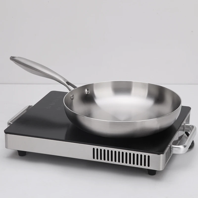 Frying pan long handle mini deep cooking kitchen cookware pots induction bottom non stick double sided 304 stainless steel pan