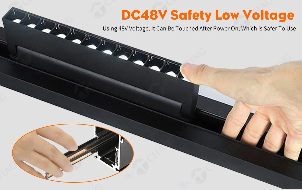 Hot Sale Adjustable Magnet Flood Spot Grille Light Dc48V Recessed Ceil Magnetic Linear Track Rail Lights For Commercial Lighting