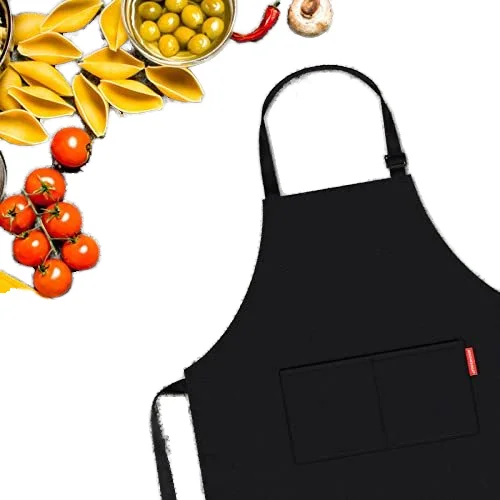 100% Cotton Black Kitchen Apron With Custom Design& Colors Adjustment Straps Chef Apron Friendly Cotton Cooking Apron