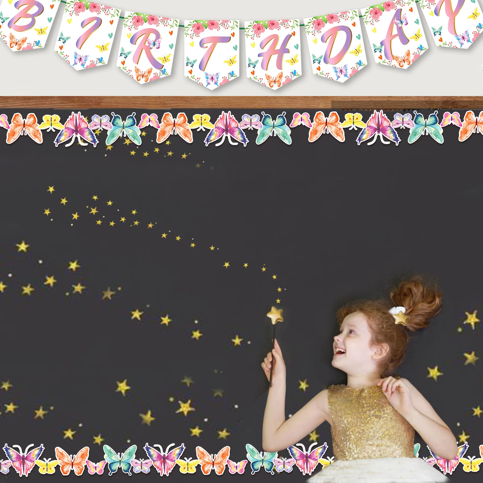 Huancai Spring Butterfly Bulletin Board Border Chalkboard Trim Stickers Roll Self Adhesive Decals for School Party Supplies