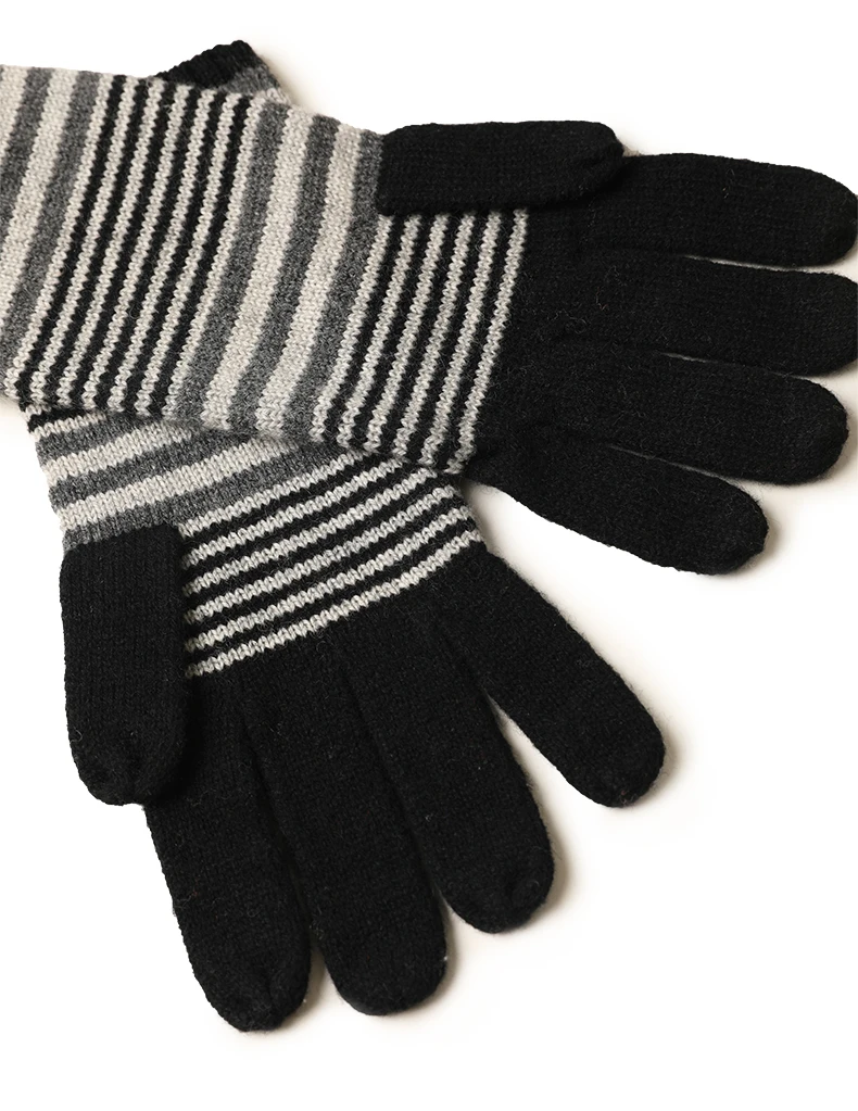 custom men knitted 100% wool stripes winter gloves fashion accessories luxury thermal full finger long cashmere gloves