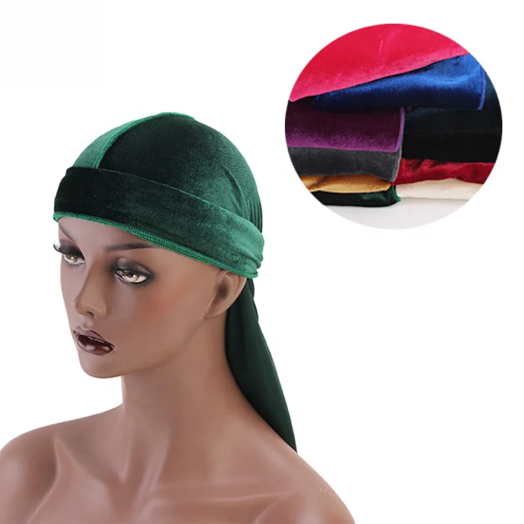 Low MOQ women men hair accessories wholesale velvet customize durag with customized logo